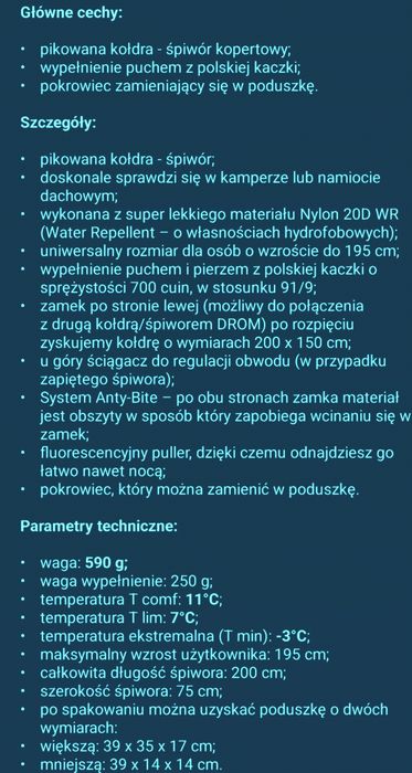 Śpiwór puchowy Fjord Nansen. Dwie sztuki + worek kompresyjny.