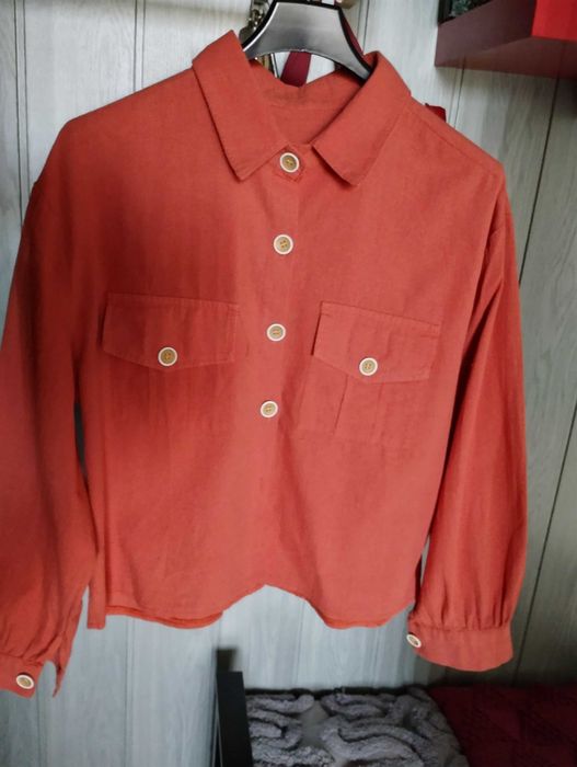 Bawełniana krótka koszula, pomarańczowo-ceglasta