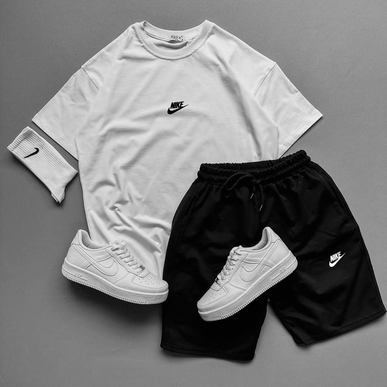 Мужские шорты и футболка Nike Найк белый черный чоловічий спортивний