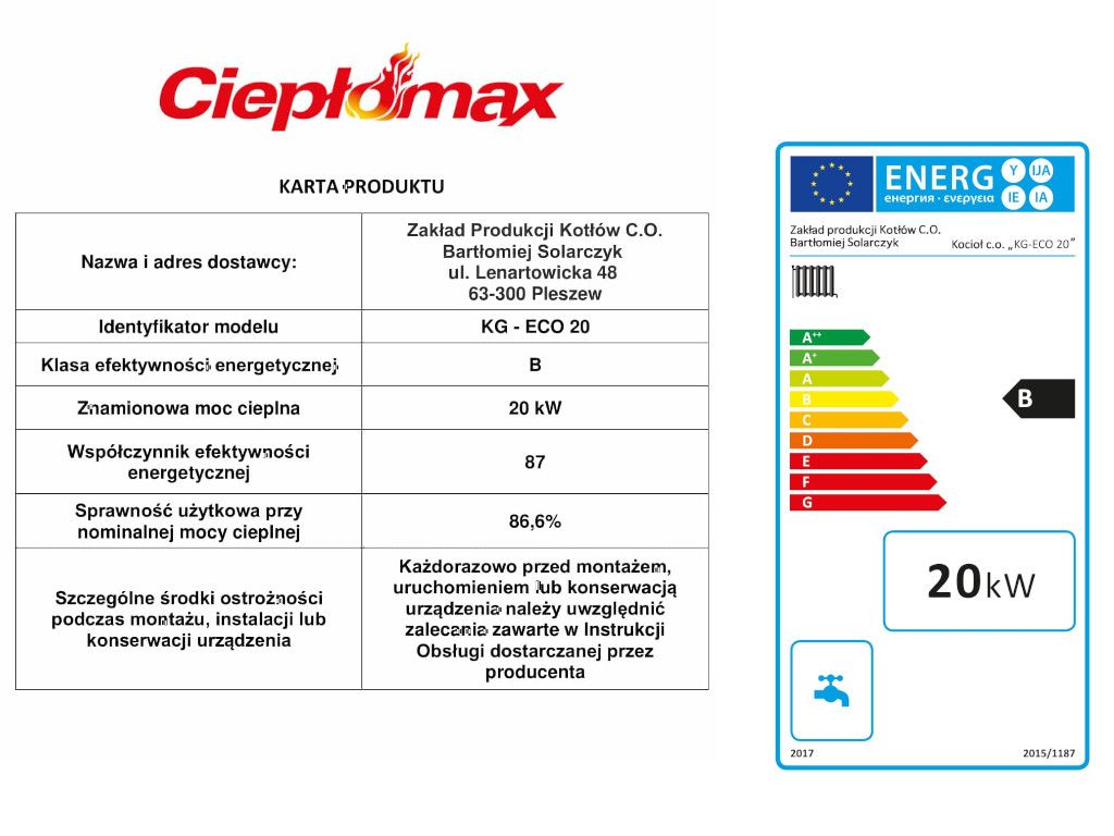 Kocioł piec co 20kW 180m2 z podajnikiem na ekogroszek atest 5KLASA PID