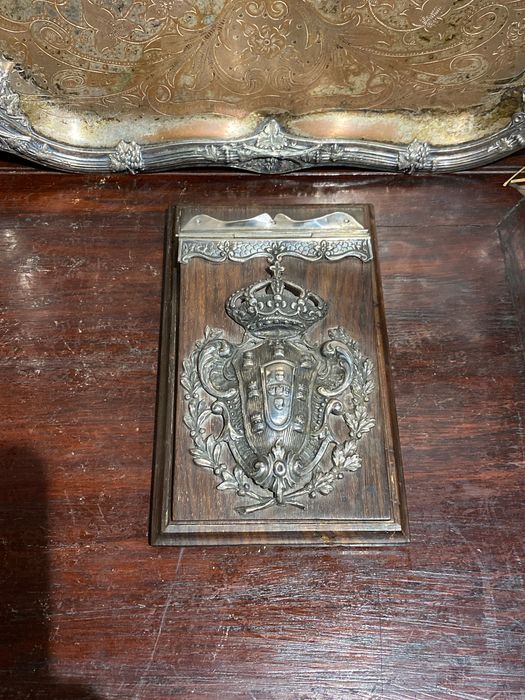 Grande Porta Notas Pau-santo Brazão Prata Portuguesa contrasta Javali