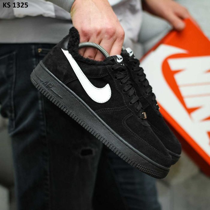 ХУТРО! Зимові Nike Air Force 1 Low Black White 40 41 42 43 44 45 найк