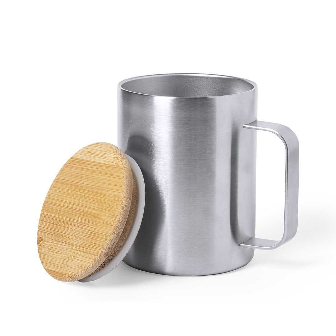Chávena Térmica Aço e Bambu