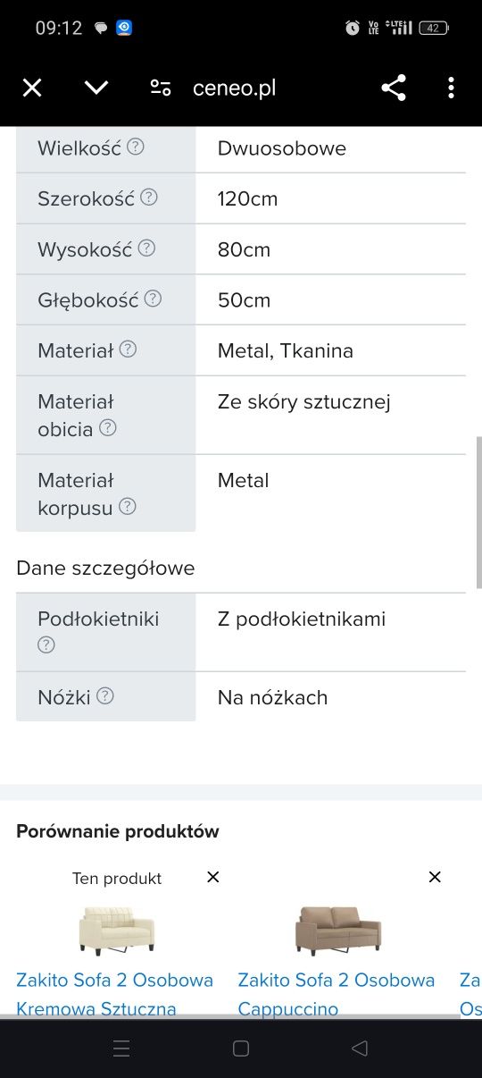 Wypoczynek sofa,fotel , kolor cappuccino.
