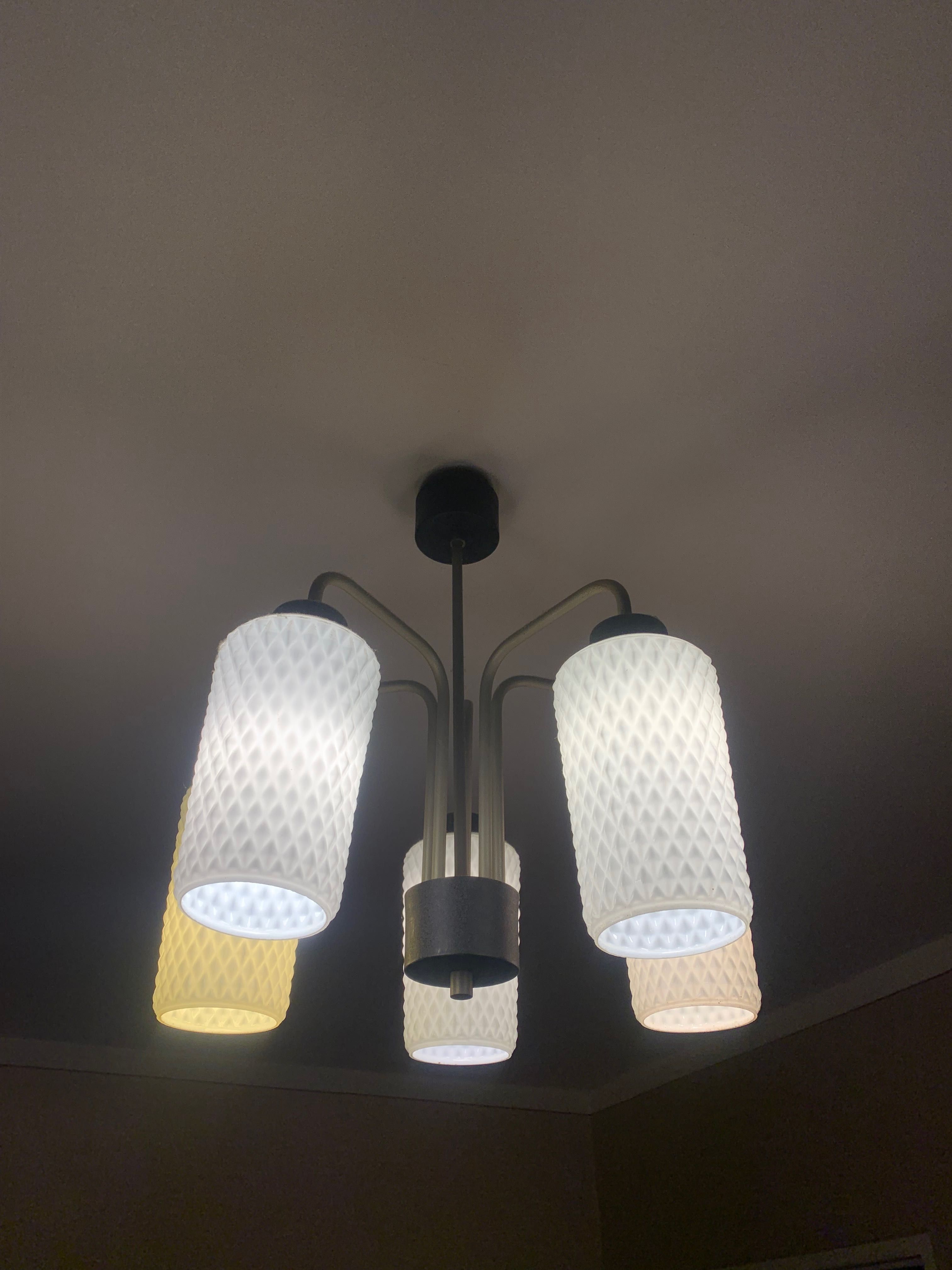Piękna Stylowa Lampa Żyrandol PRL Retro Vintage Pająk Art Deco klosze