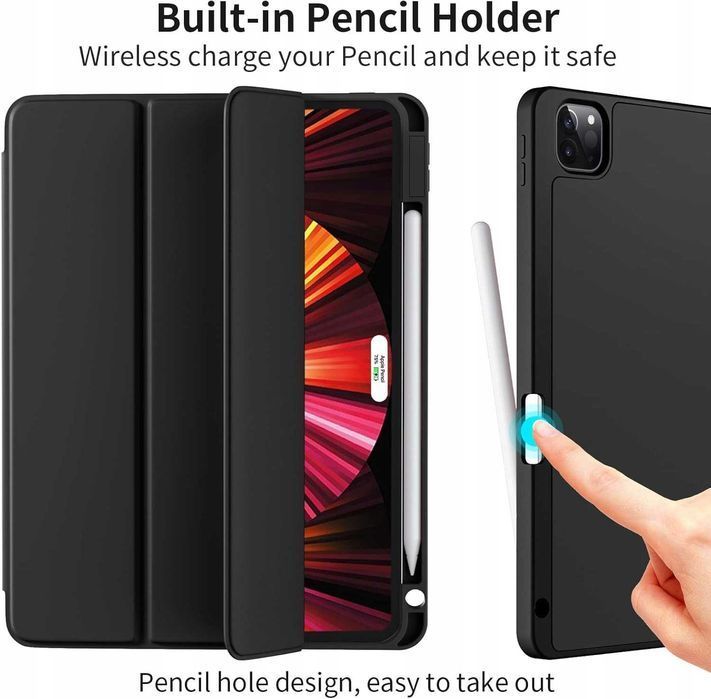 Etui Ochronne dla iPada Pro 12,9 6/5/4/3Gen z Uchwytem na Rysik Czarny
