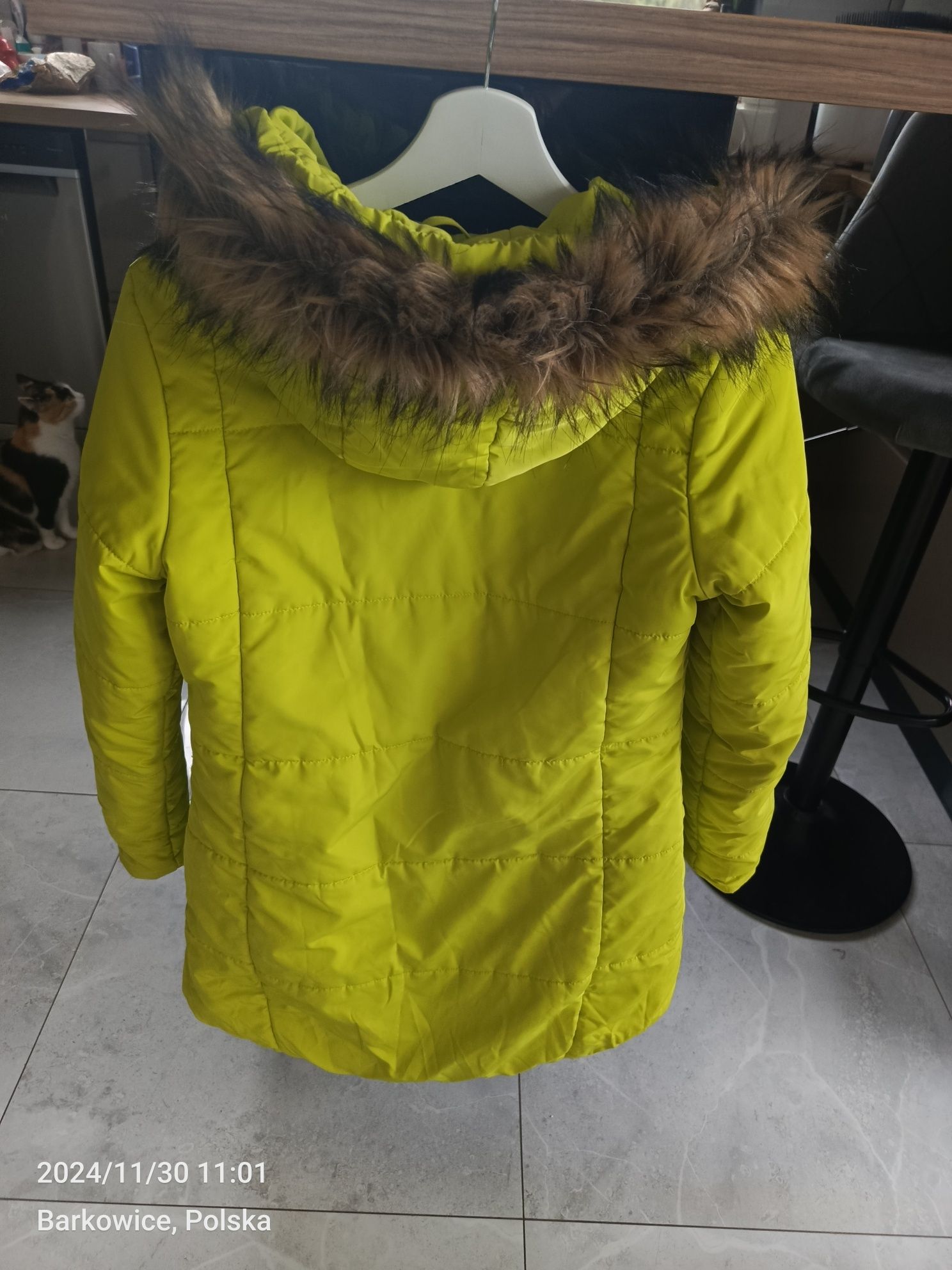 Zimowa puchowa limonka roz S futerko zara zobacz gratis