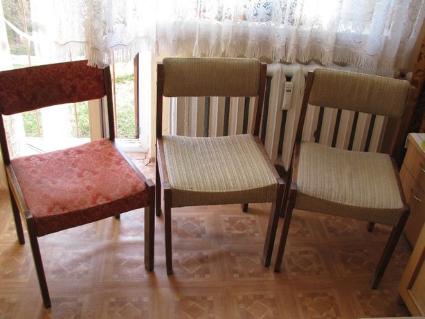 Stare, solidne, drewniane krzesła tapicerowane PRL 1 szt