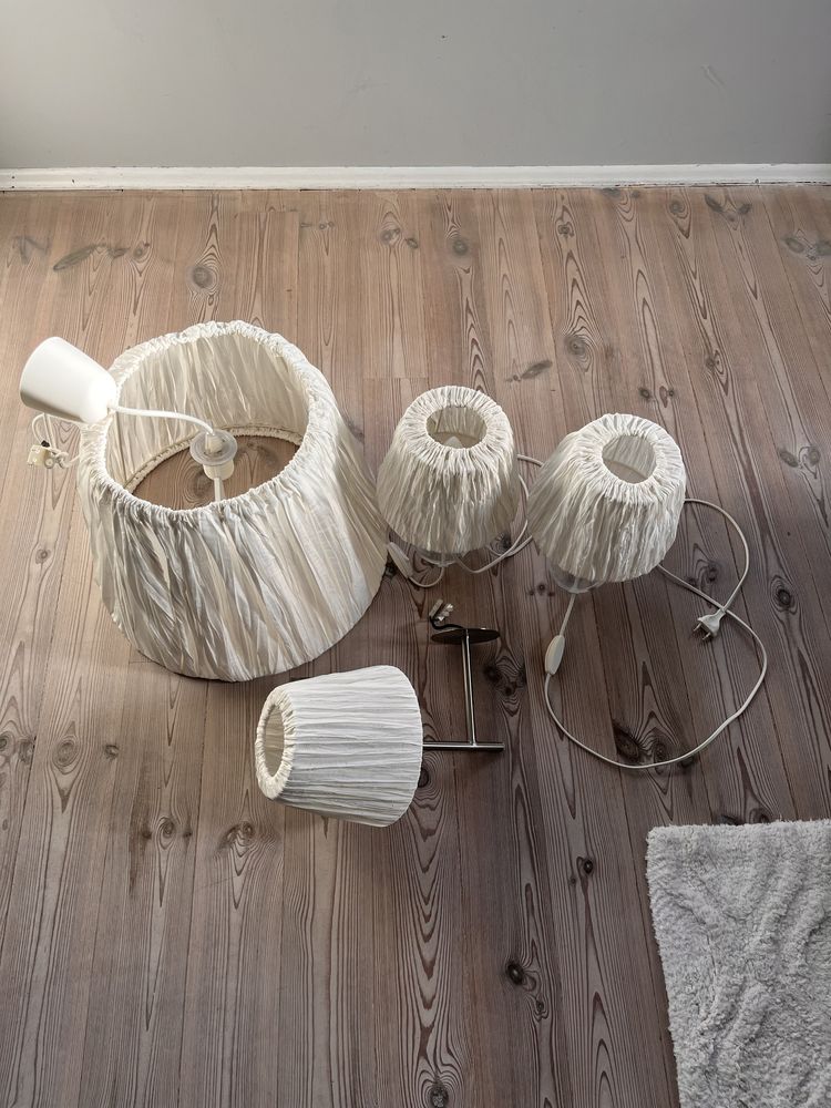 Lampy ikea białe kinkiet, sufitowa i 2 stołowe