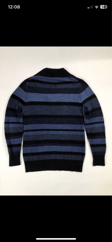 Granatowo-Czarny Sweter w Paski | Dobber 100% Bawełna Rozmiar M/L/XL