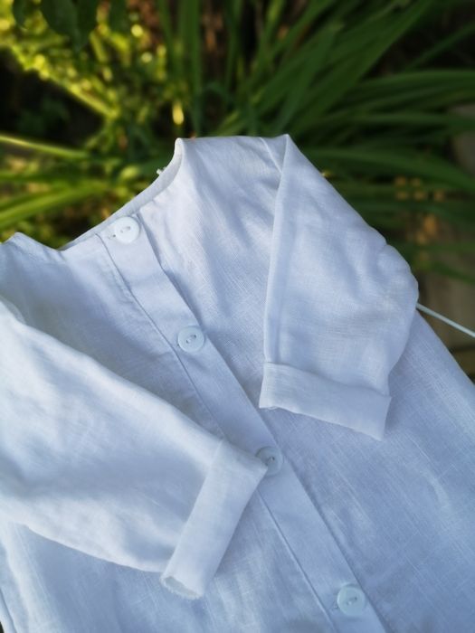 Lniany biały rampers 74 MorelHandmade, uniwersalny, idealny na chrzest