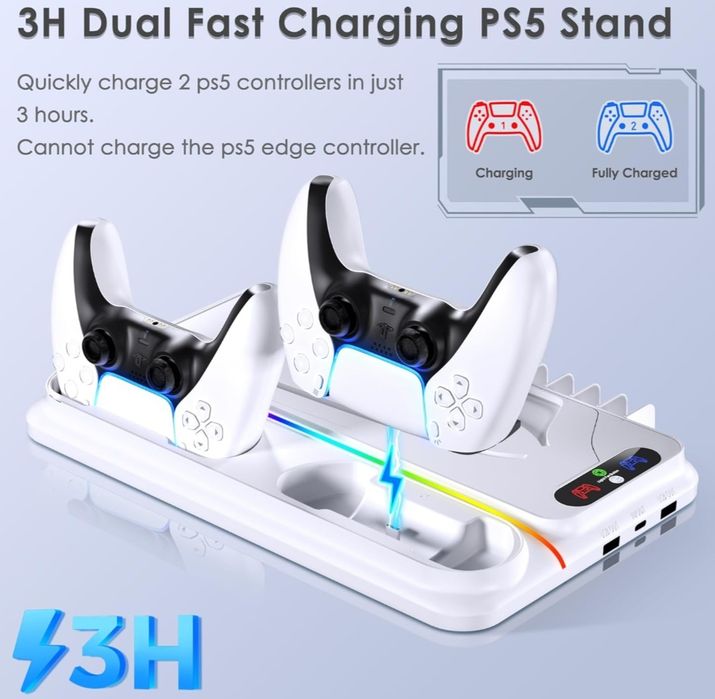 Ps5 PS5 slim stacja chłodząca i ładująca pady stojak na konsole świeci