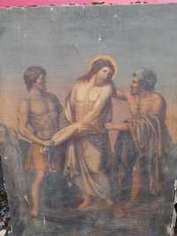 Stary przedwojenny niemiecki obraz  płótno  Jezus skazany na śmierć