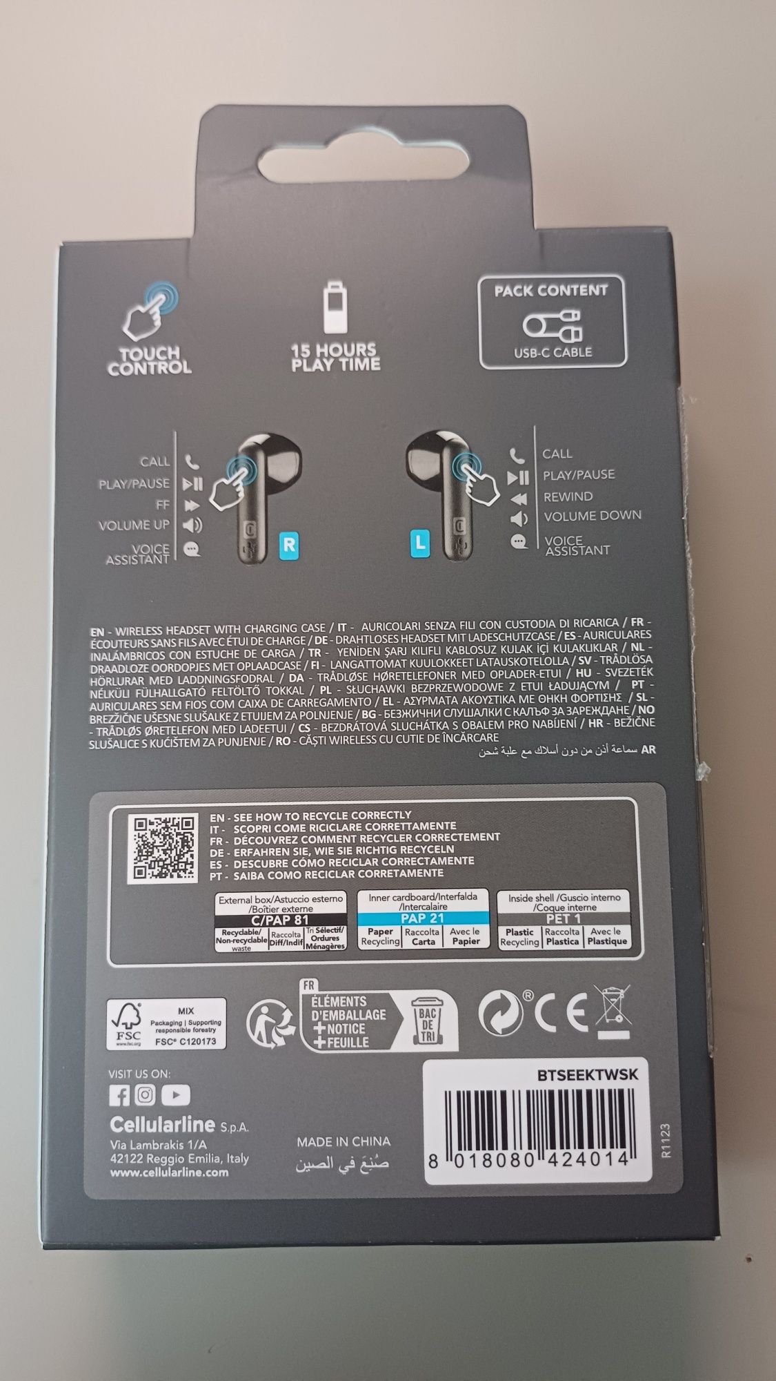 Cellularline Seek Bezprzewodowe słuchawki douszne czarne