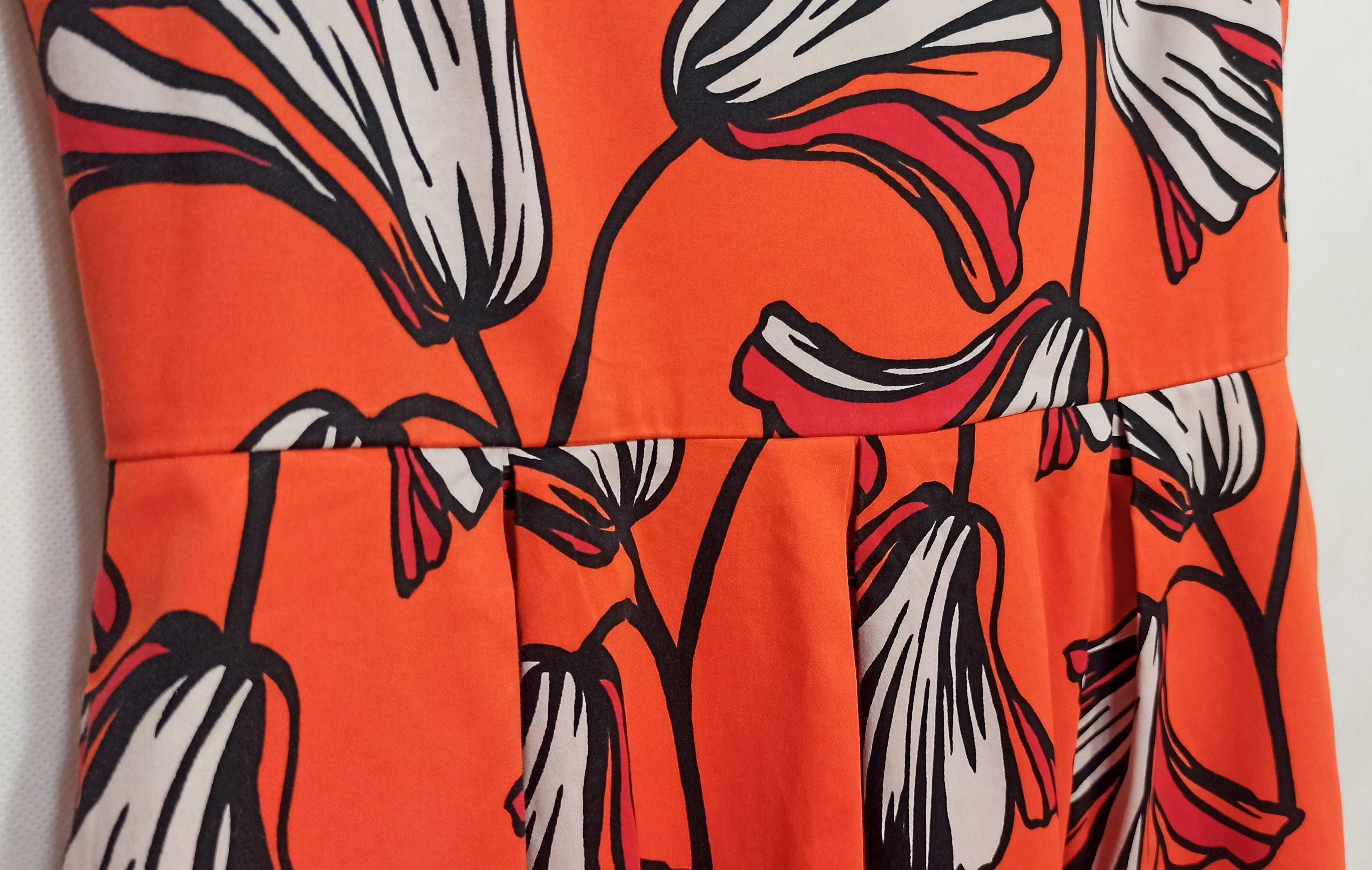 Pomarańczowa sukienka midi Principle kwiaty wesele komunia 42 XL