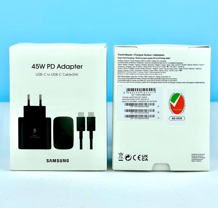 Зарядка комплект Блок 45w и кабель USB-C type-c новая Samsung