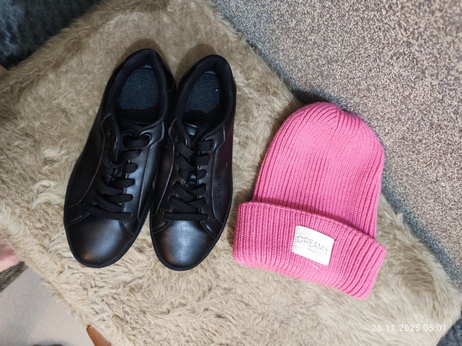 Trampki czarne imitacja skóry damskie 38