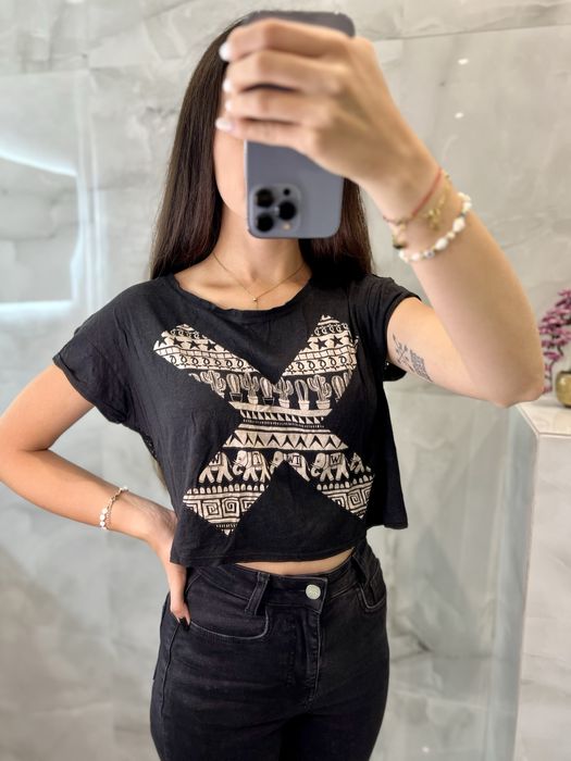 Koszulka crop top czarna z siateczką na plecach tally weijl xs