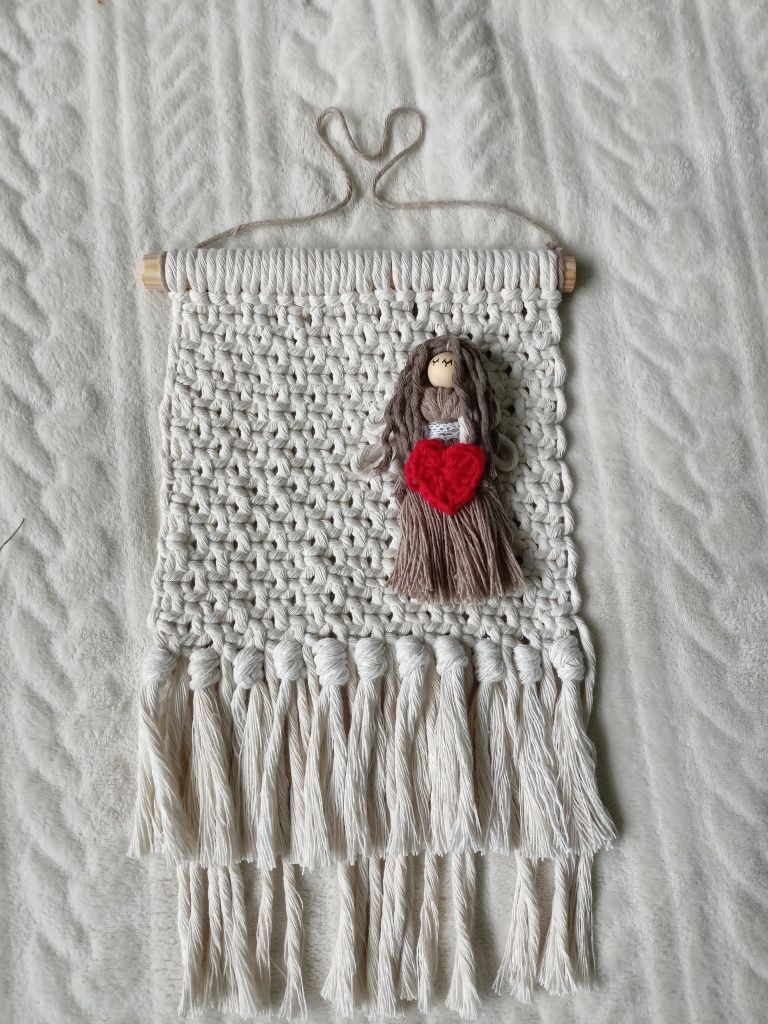 Makrama makatka pamiątka chrztu komunii chrzest boho anioł ze sznurka