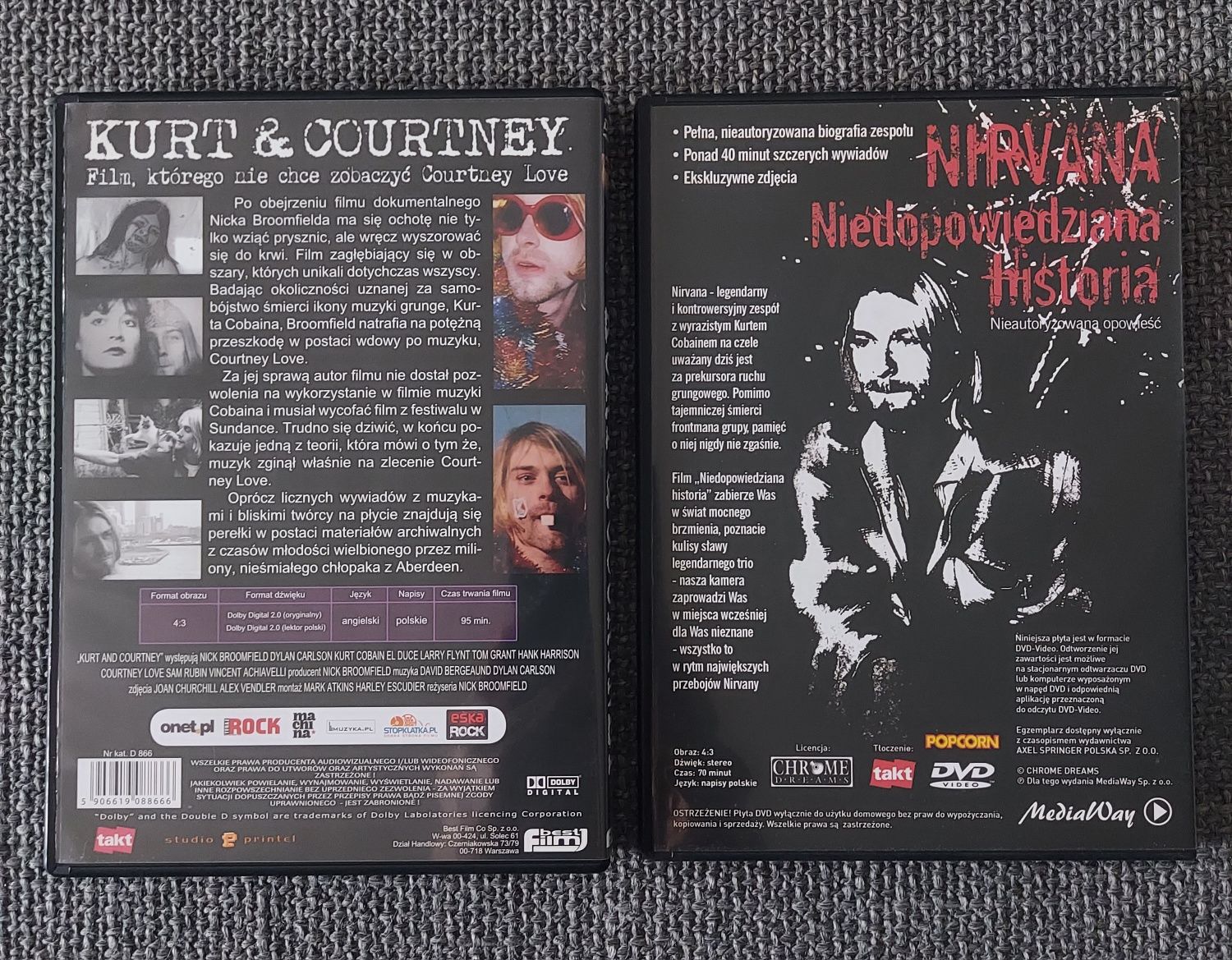 Filmy DVD "Kurt & Courtney" oraz "NIRVANA"