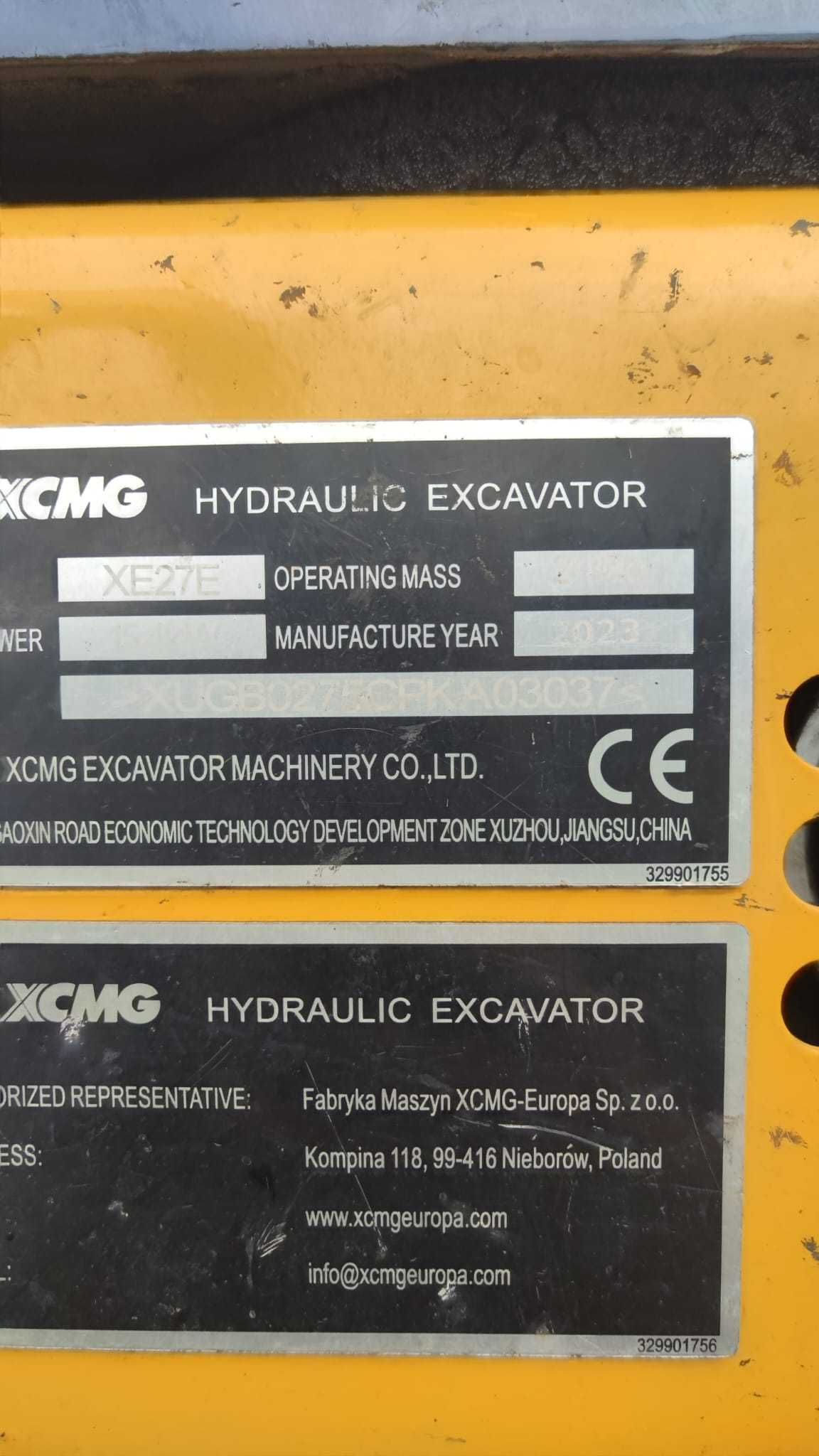 Koparka Minikoparka 2,8 Tony XCMG XE27E 2023 Zadbana Łyżka Wahliwa