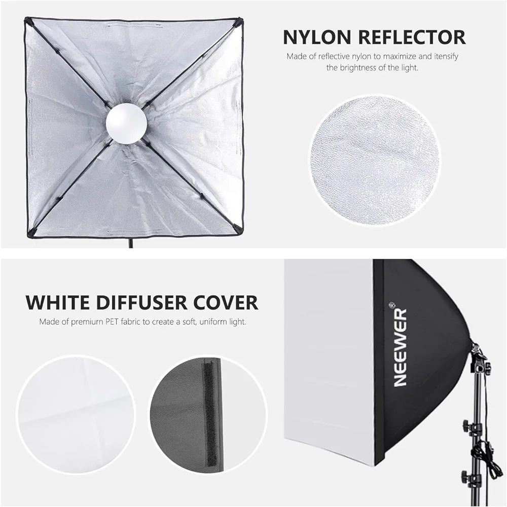 NEEWER 700 W zestaw 2 x softbox 60x60 cm, 2 żarówki 5500 K CFL