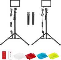 Kit 2 luzes de vídeo LED USB regulável 5600K com tripés e filtros NOVO