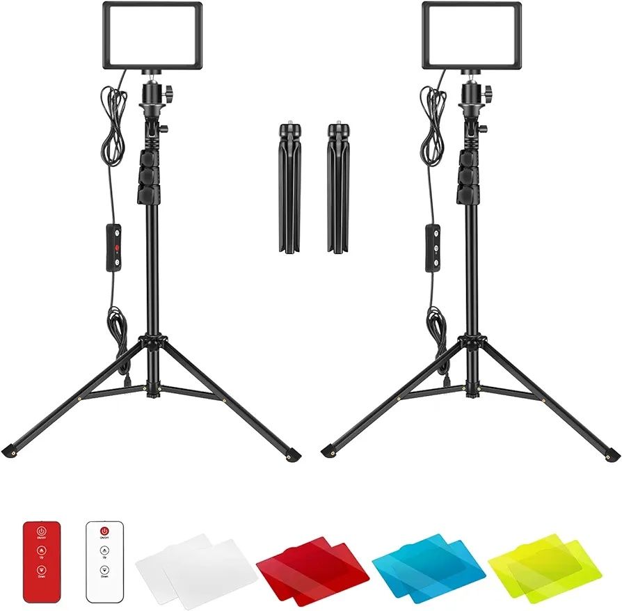 Kit 2 luzes de vídeo LED USB regulável 5600K com tripés e filtros NOVO