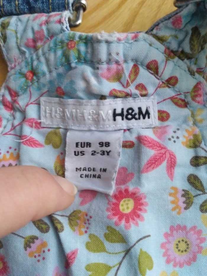 Spodnie H&M 98 jeans ogrodniczki jeansowe 2-3 latka dżinsowe