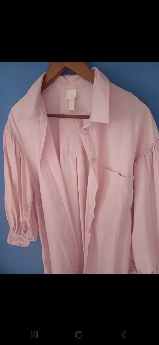 Koszula sukienka H&M bawełna różowa fioletowa długa oversize