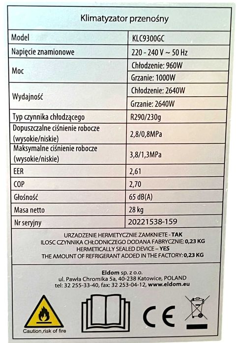 Klimatyzator przenośny COLUMBIA VAC KLC9300GC