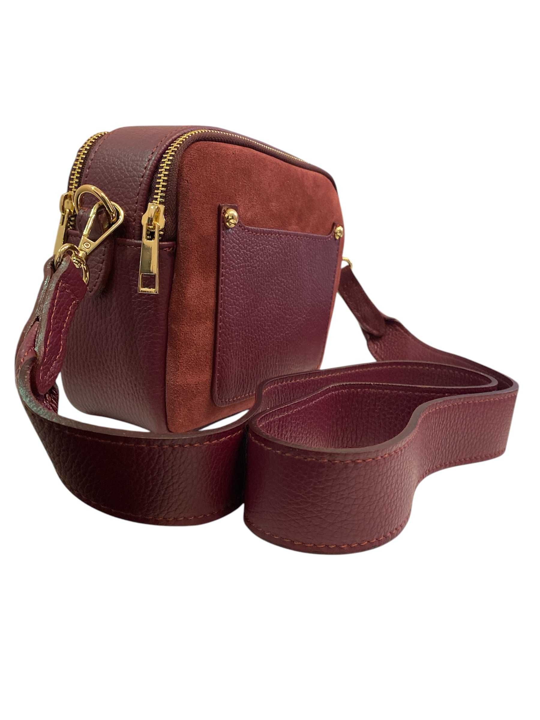 Torebka włoska Vera Pelle CROSSBODY skóra naturalna BORDOWA