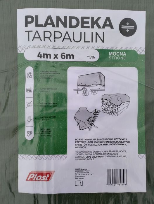 Plandeka tarpaulin 6m x4m zielona ,mocna,oczka  metalowe