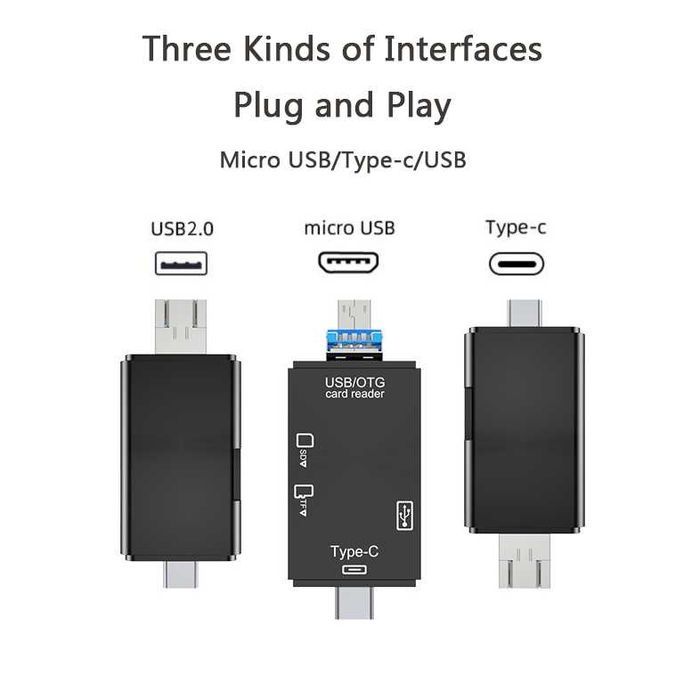 Кардридер Type-C, Micro USB, SD/TF 480Mbps, USB2.0 Otg Card Reader