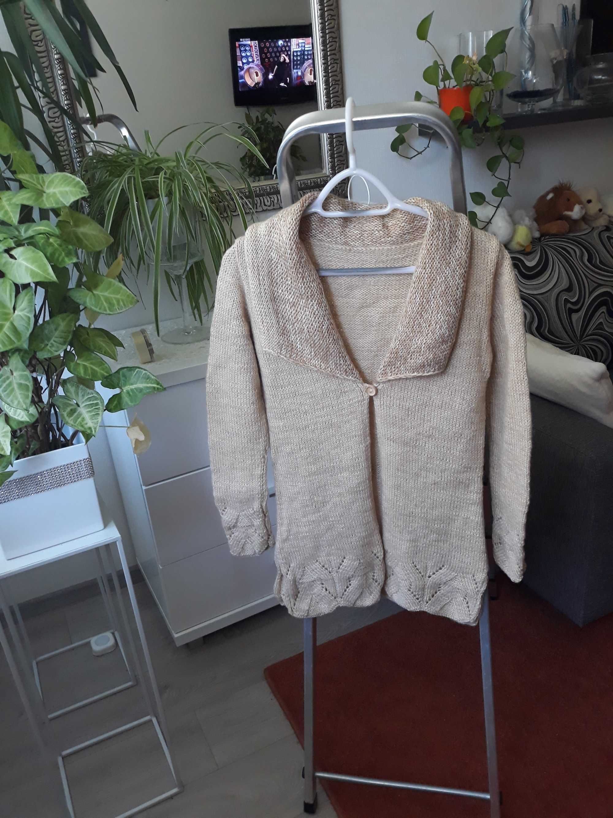 sweter  rozpinany damski robiony na drutach