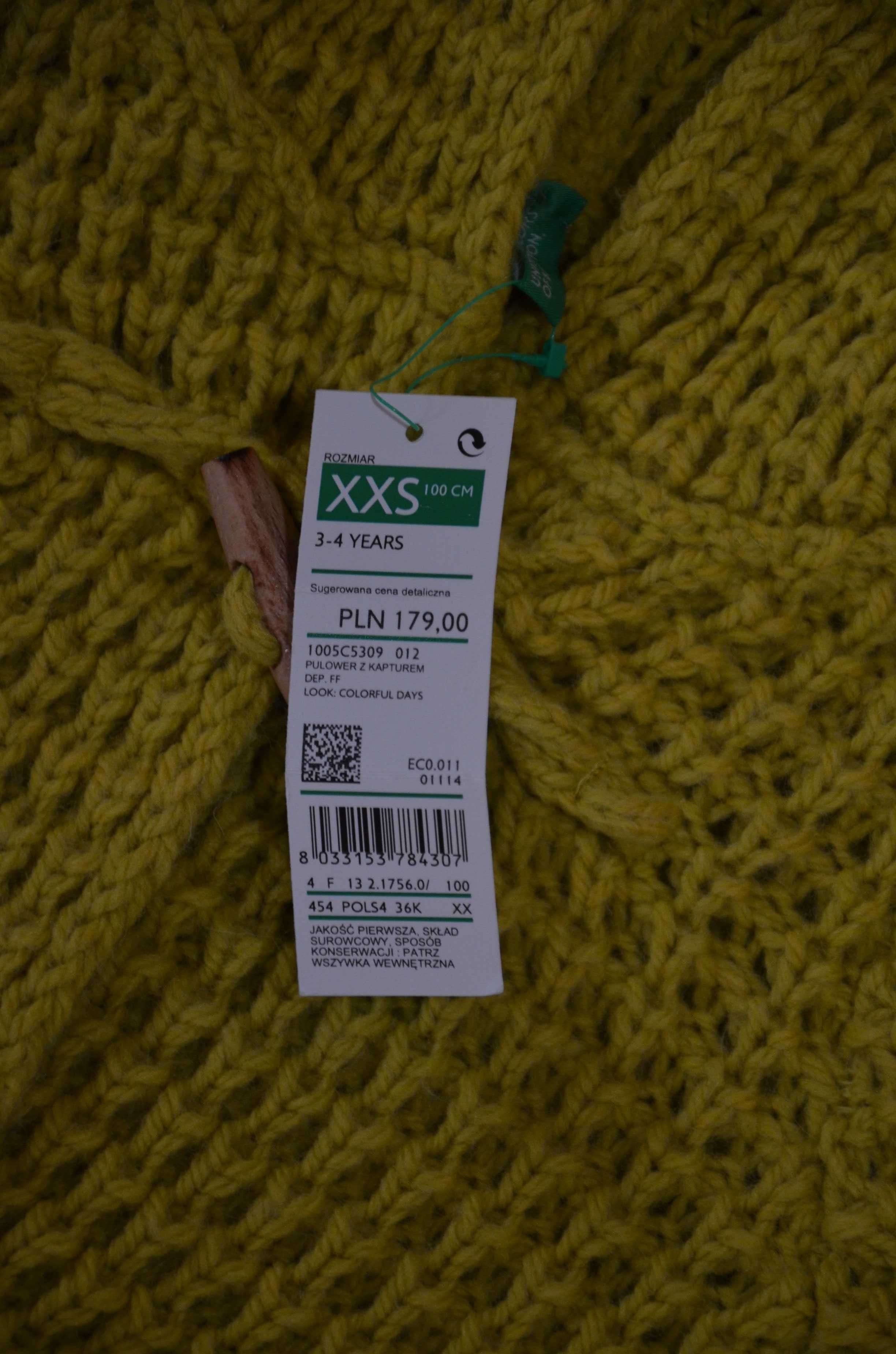 Sweter kaptur z metką 4-latka United Colors of Benetton z metką, bdb