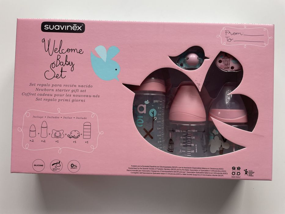Suavinex zestaw wyprawka dla noworodka  różowy7 eleme smoczek butelka