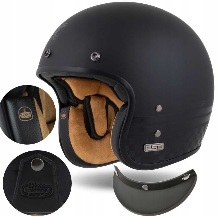 Kask motocyklowy CASSIDA ESO WŁÓKNO szklane pod intercom XS-3XL