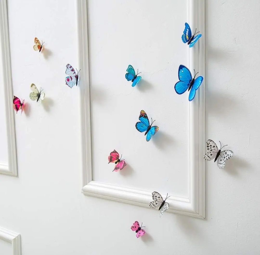 Dekoracje wnętrz na ścianę, magnesy motyle 3D 12 sztuk