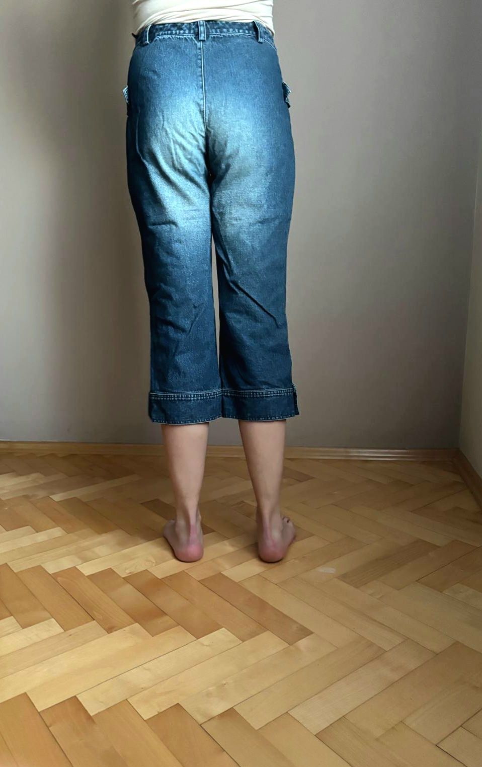 Spodnie jeansowe 3/4 damskie 42 wysoki stan, rybaczki