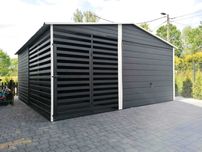 Blaszany garaż 3×5 m + kojec dla psa 2x5m – ciemny grafit matowy