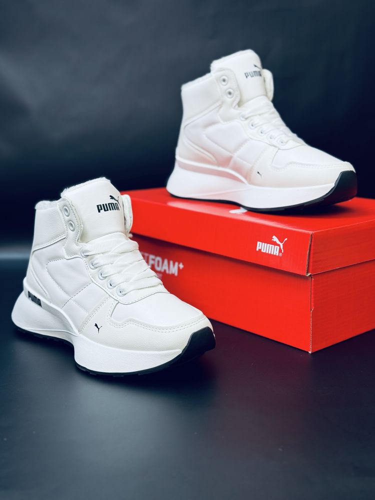 Puma Кроссовки зимние на меху, кожаные кросовки белые зимние Пума