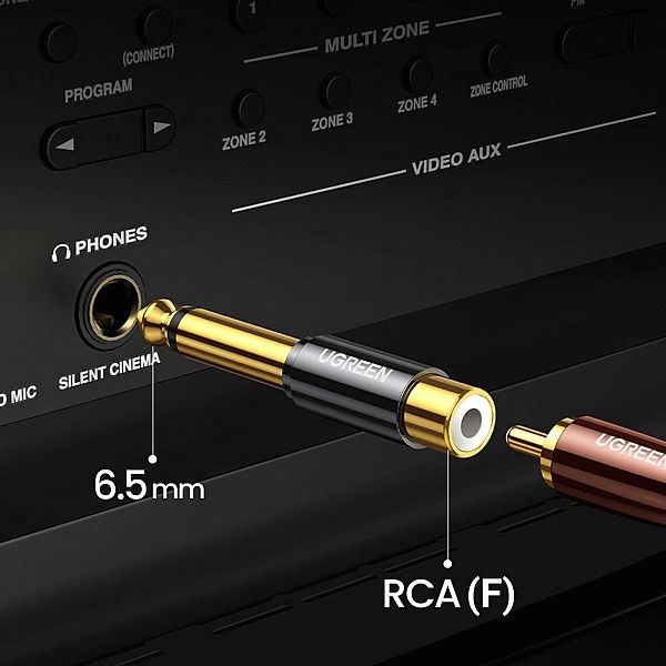 Ugreen przejściówka adapter jack 6,35 mm (męski) na RCA (żeński) złoty