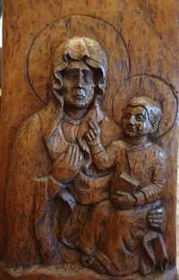 Madonna drewno rzeźba prezent płaskorzeźba , Maryja obraz