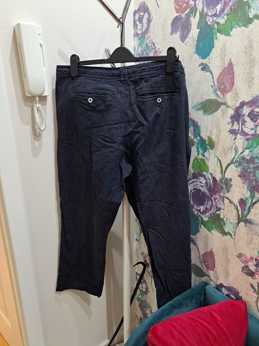 Spodnie z lnem granatowe