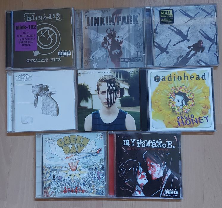 CD's: My Chemical Romance, Fall Out Boy, Radiohead, etc.