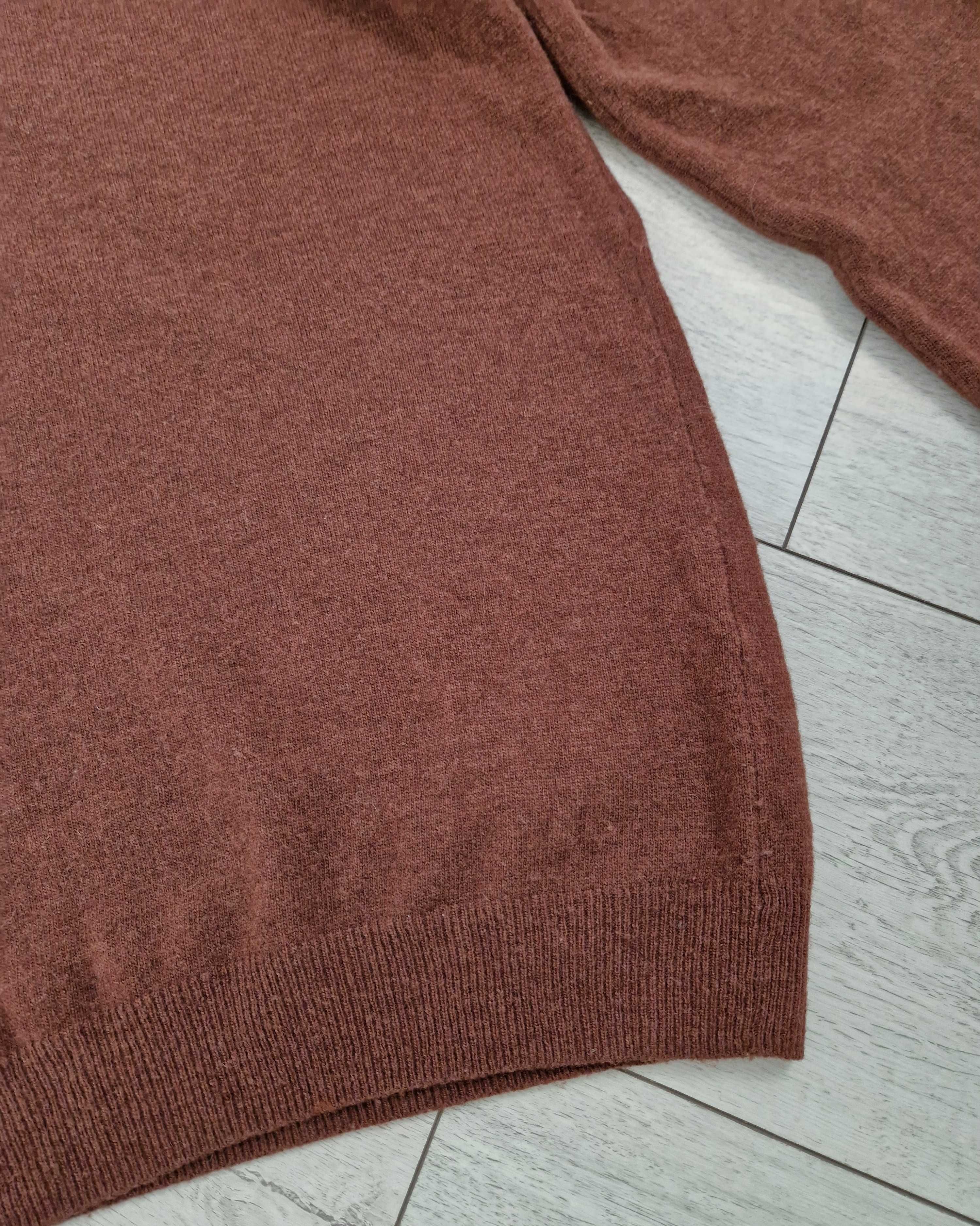 MB brązowy wełniany sweter z suwakiem 80% lambswool wełna M