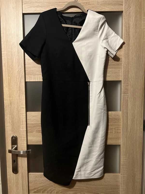 Bawełniana elegancka czarno biała sukienka Mohito