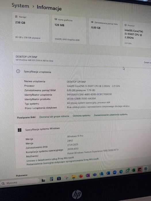 HP ProOne AiO 400 23,8'' G5 i5-9500T/8GB/256SSD/Win11 Pro PL