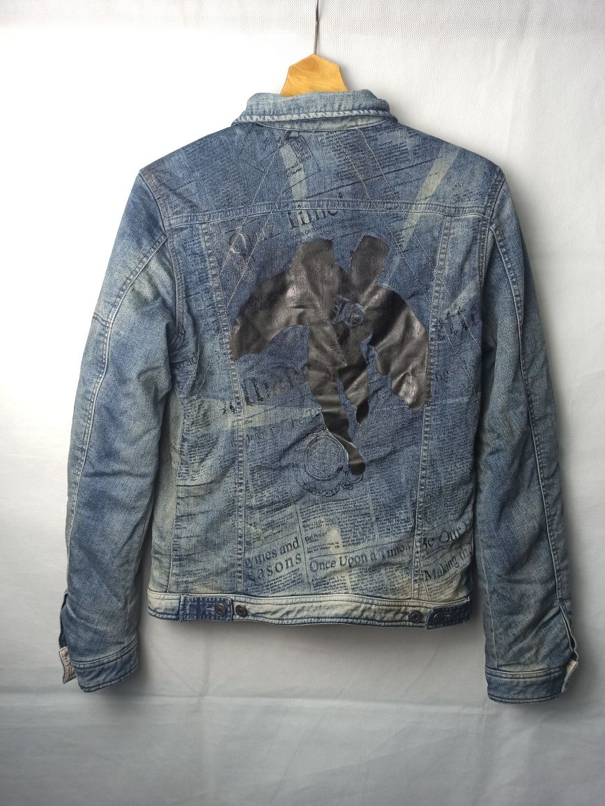 John Galliano Newspaper pattern denim jacket kurtka jeansowa